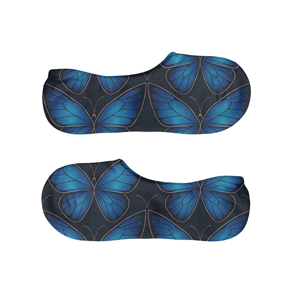 Iridescent Morpho Wing Lattice On Midnight Navy breathable no-show socks