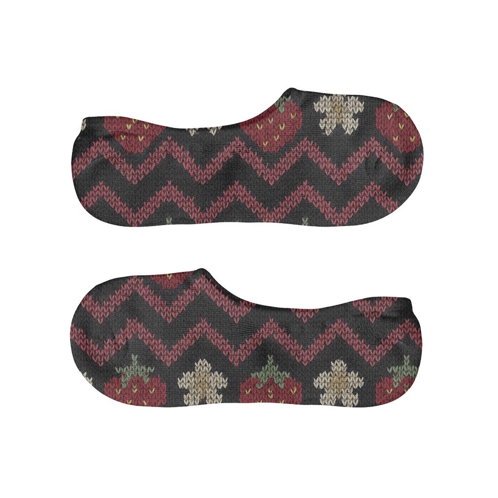 Knitted Strawberry Seed Chevron Texture On Black Background soft cotton no-show socks
