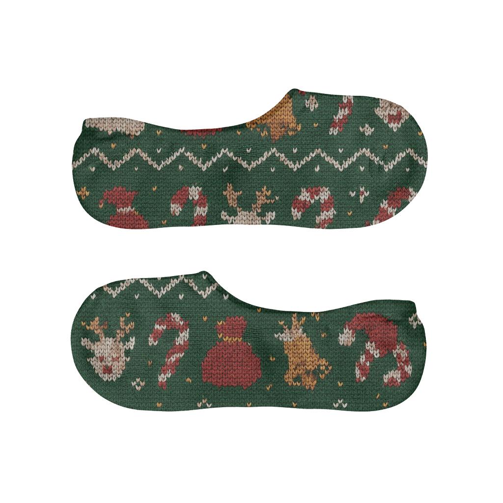 Holly Band Knit with Santa Claus Icons No Show Socks