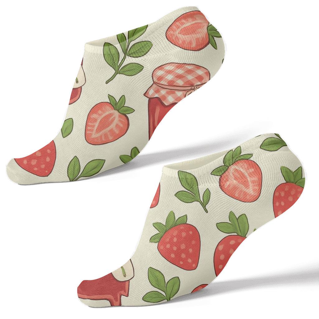 Strawberry Jam Jar Gingham Spiral On Cream Background premium sports ankle socks