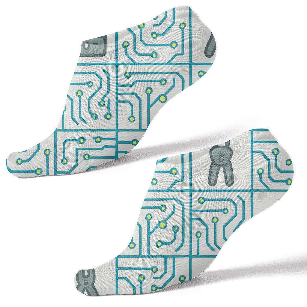 Circuit Blueprint Tiles With Electrician Icons trendy patterned ankle socks