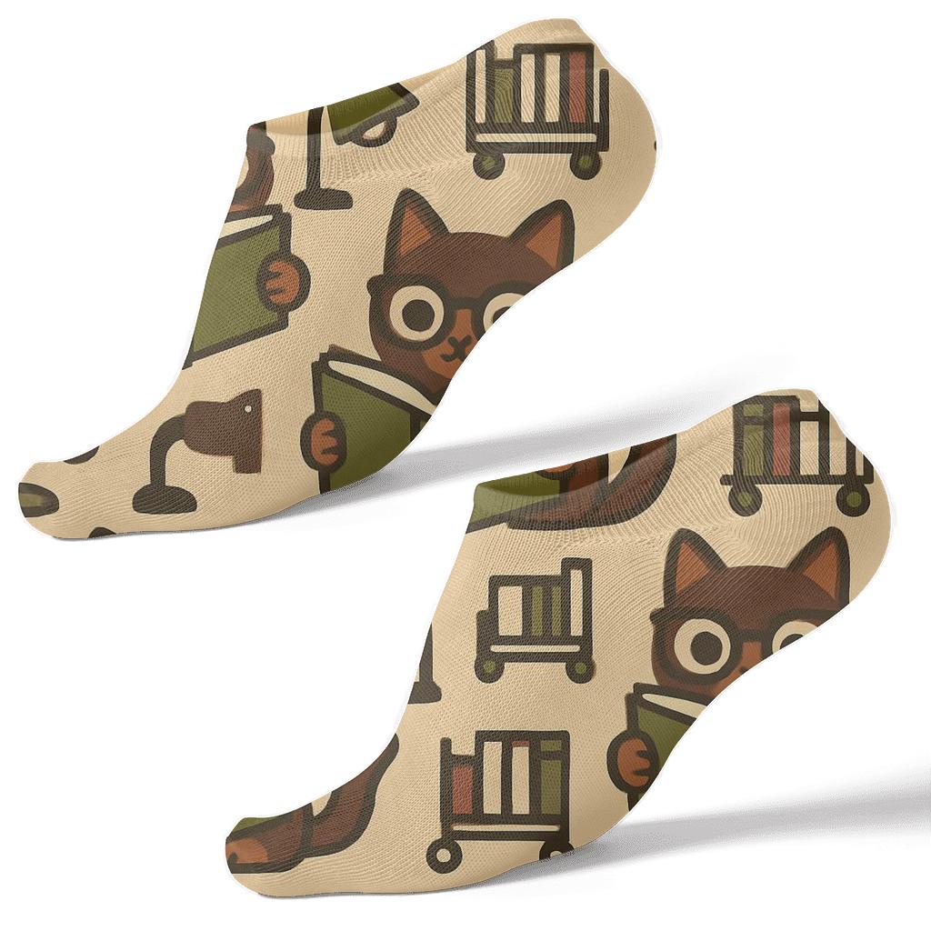 Librarian Cat Reading Tessellation unique graphic ankle socks