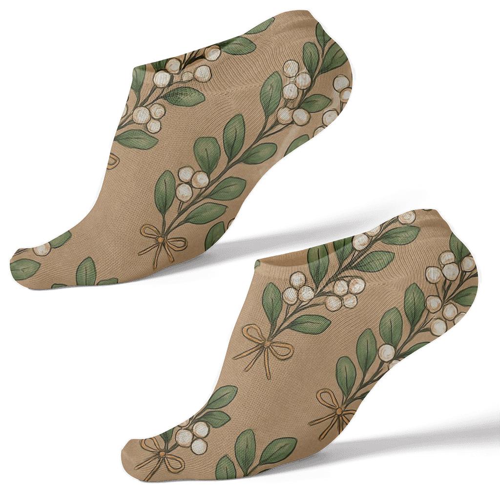 Botanical Poster Look With Ribboned Sprigs, Mistletoe Edition premium sports ankle socks