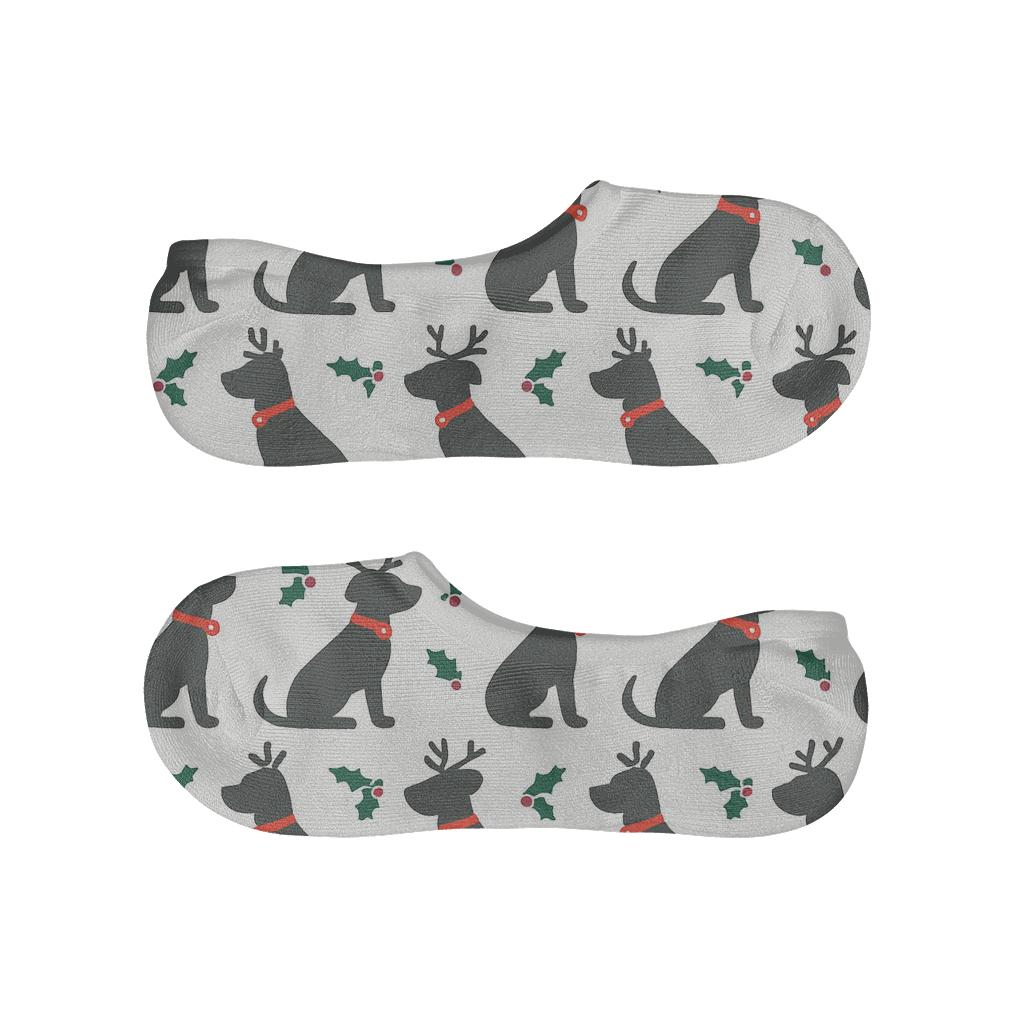 Minimalist Reindeer Dog Silhouette Grid On White Background soft cotton no-show socks