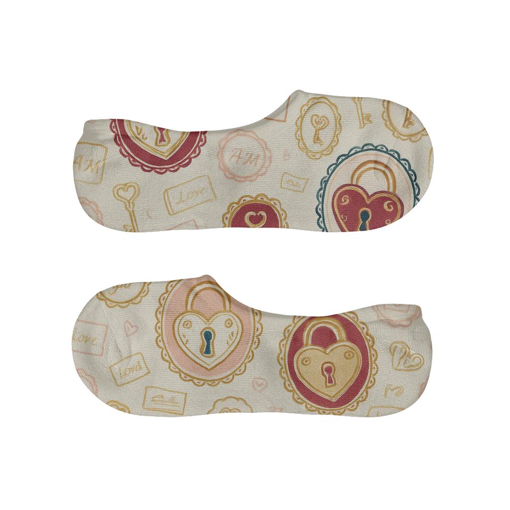 Romantic Collage With Valentines Heartshaped Lock And Key Medallions trendy no-show sock styles