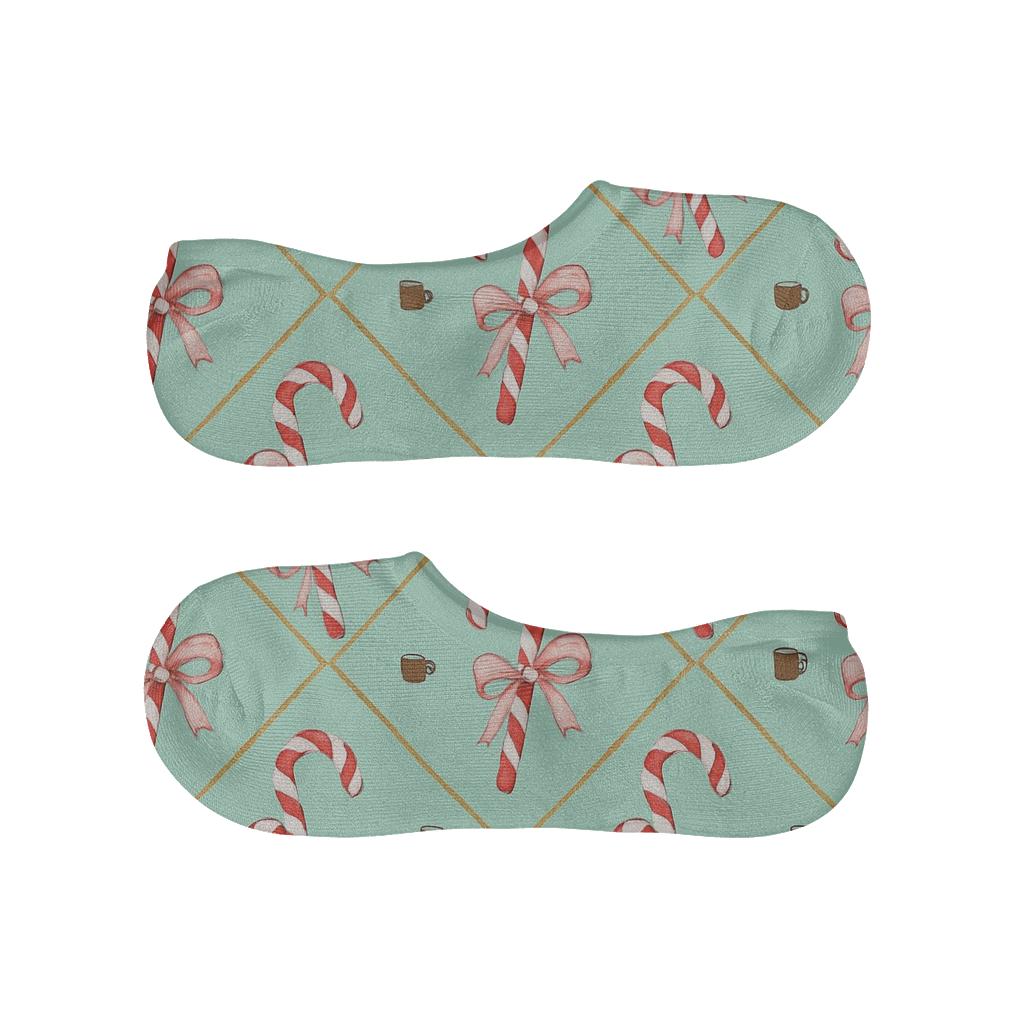 Mint Lattice With Candy Canes In Holiday Chic designer printed no-show socks