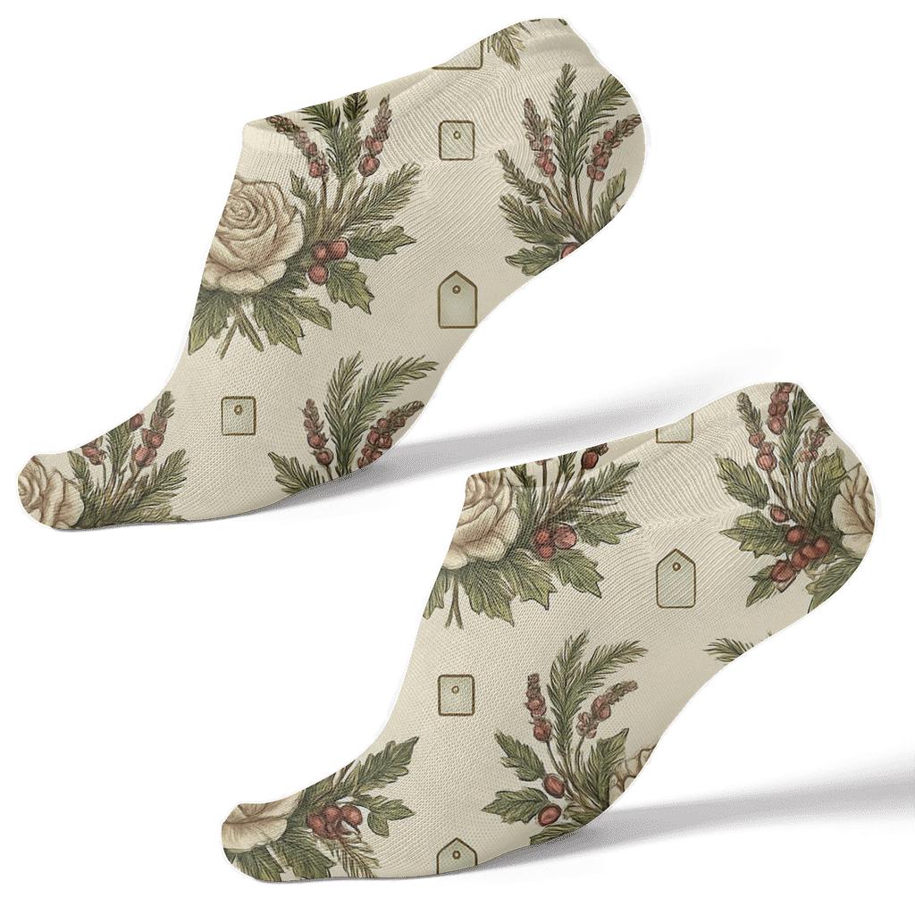 Vintage Rose Wreath Grid On Warm Ivory Background comfortable cotton ankle socks