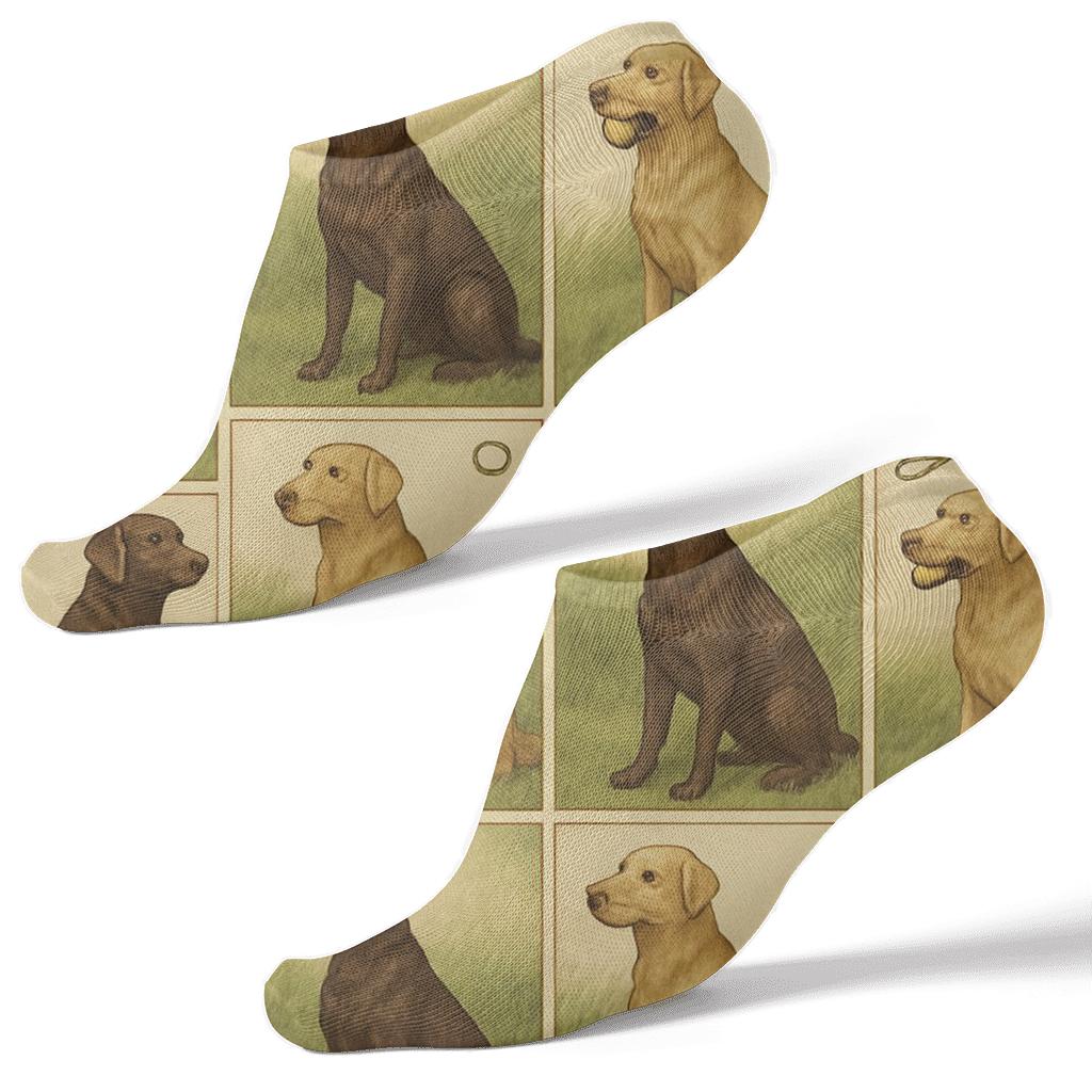Botanical Collage Tiles With Labrador Retriever designer print ankle socks