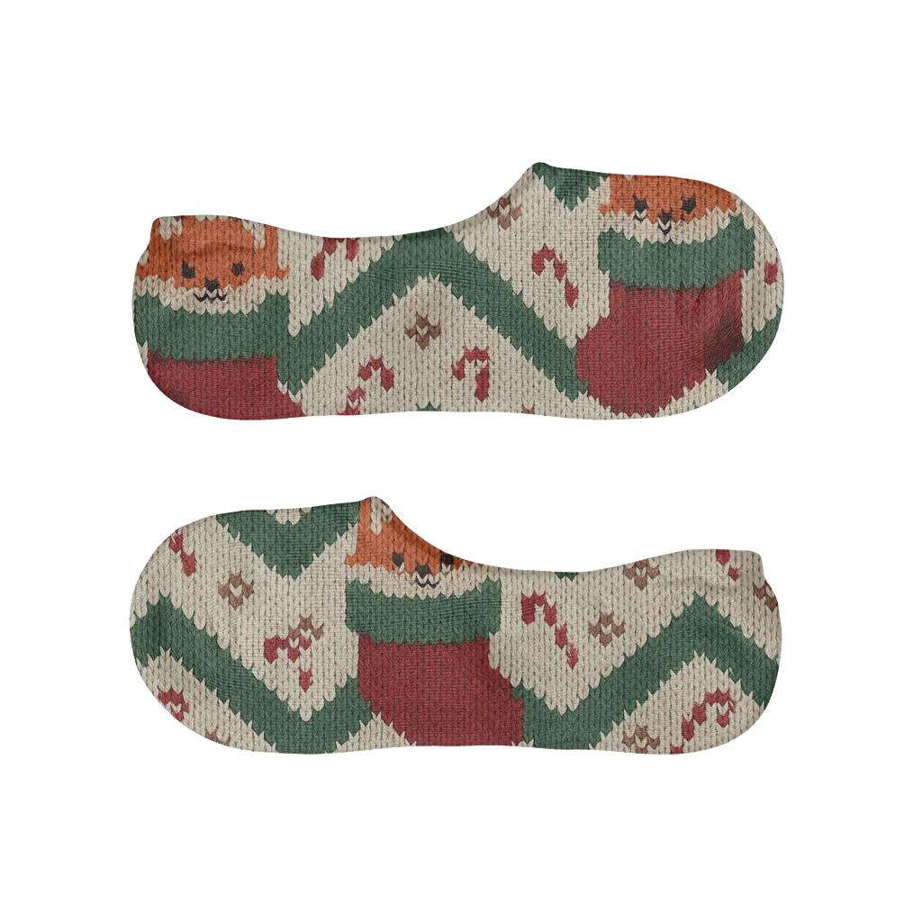 Cozy Knitted Fox Stocking Chevron On Cream Background breathable no-show socks