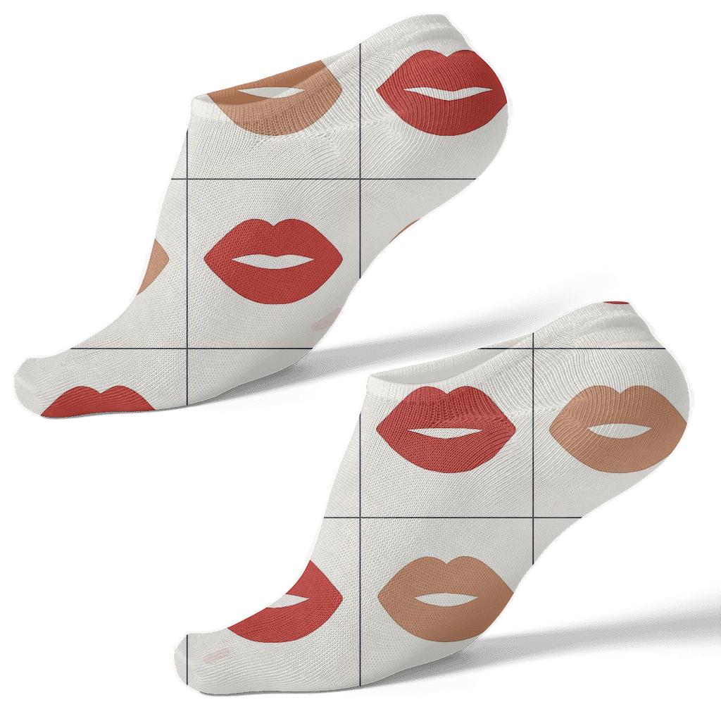 Minimal Grid Of Lips With Gloss Accents designer print ankle socks
