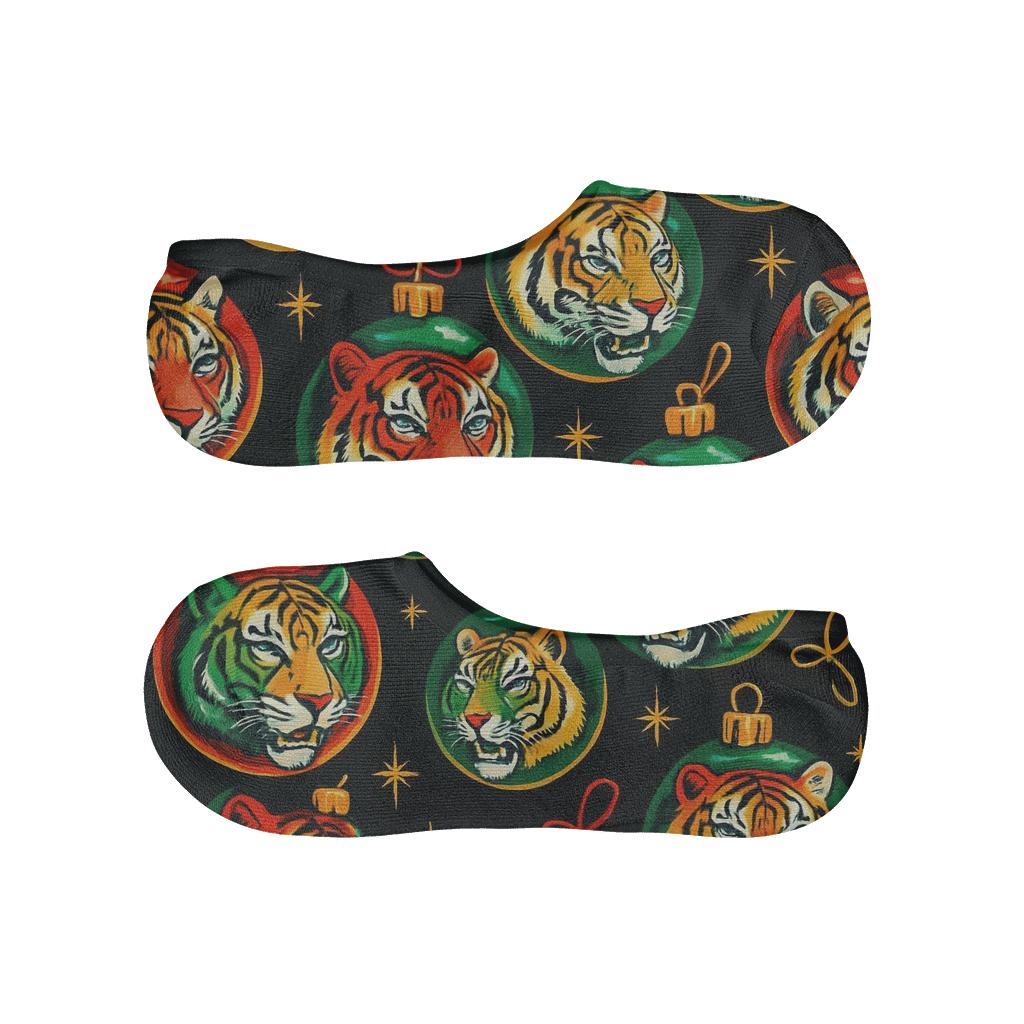 Pop Art Tiger Ornament Burst Scatter On Black Background comfortable invisible socks