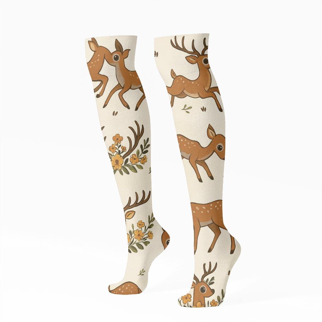 Woodland Parade With Deer On Ivory Ground personalized knee-high socks
