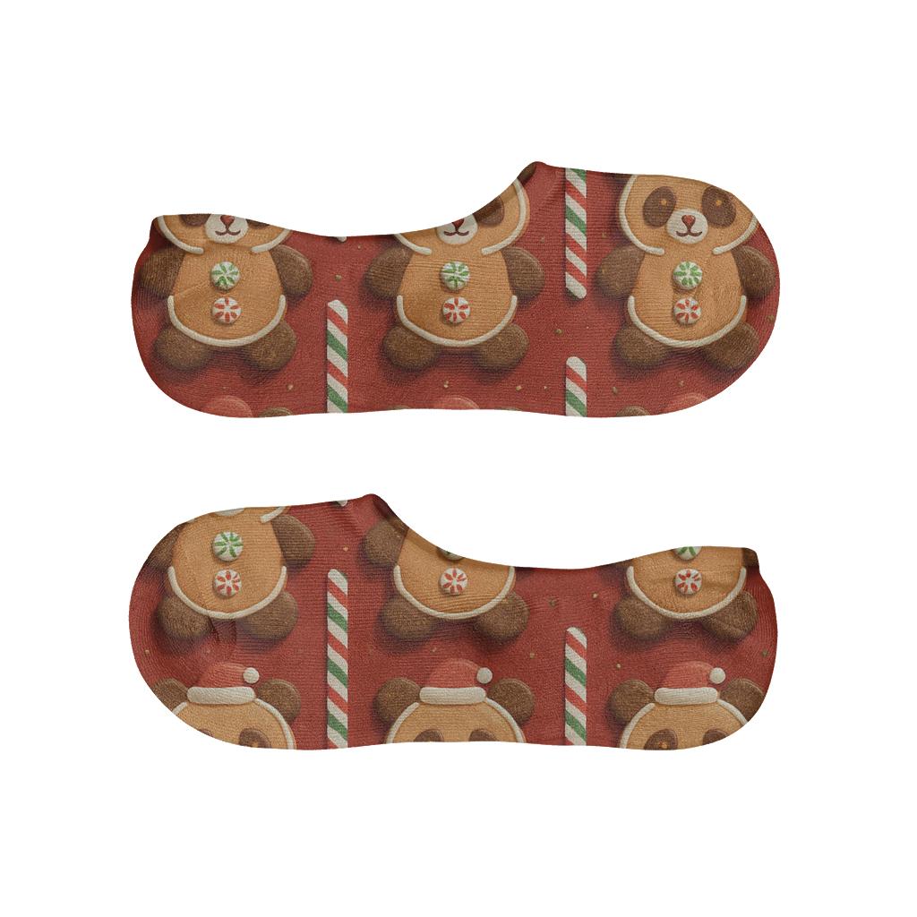 3D Panda Gingerbread Tile Repeat On Red Background comfortable invisible socks