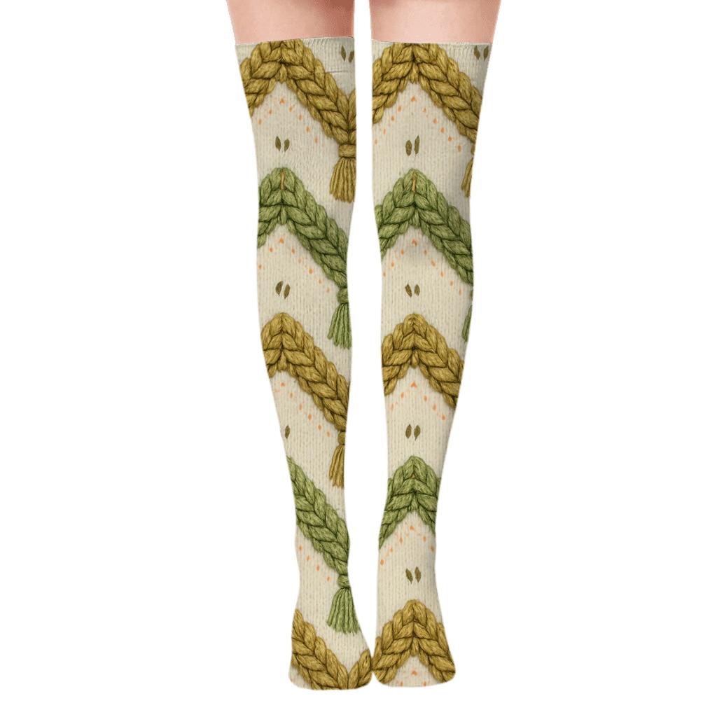 Knitted Illusion Pony Tail Chevron unique graphic over-the-knee socks