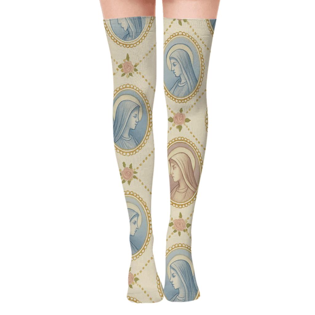 Cameo Lattice With Mary In Periwinkle soft everyday over-the-knee socks