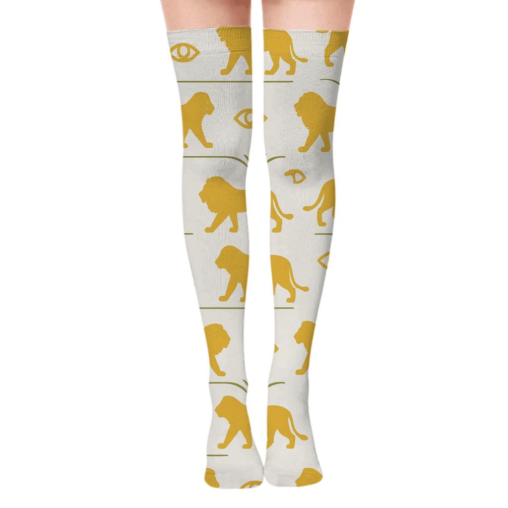 Minimalist Grid With Lion Silhouettes custom over-the-knee socks