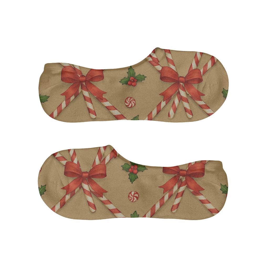 Candy Canes Ribbon Wrapped Lattice On Gold Tint unique hidden socks