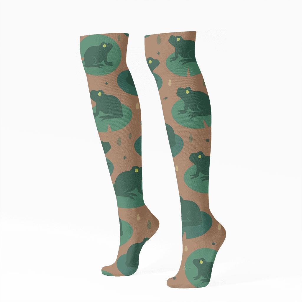 Lily Pad Lattice Pattern, Frog Edition designer print knee-high socks