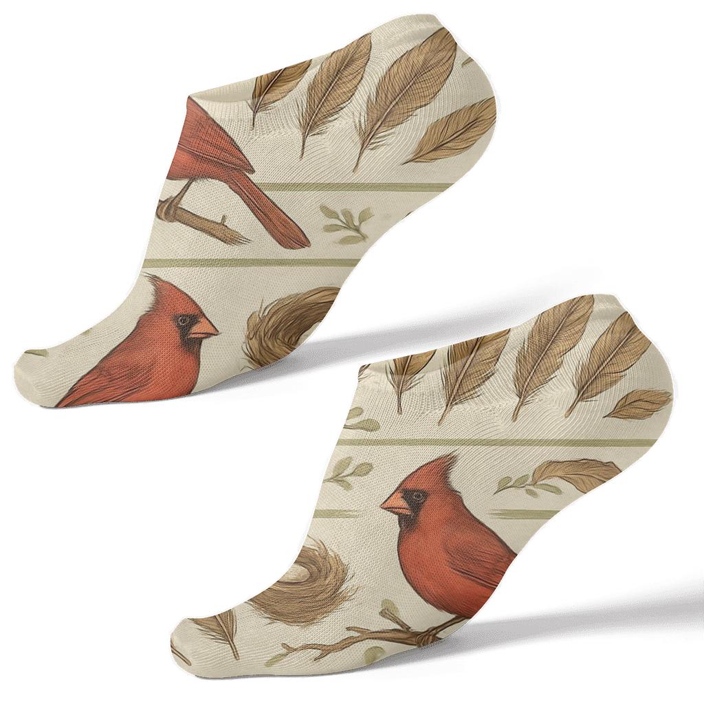 Cardinal Branch Band Repeat On Warm Ivory Background unique graphic ankle socks