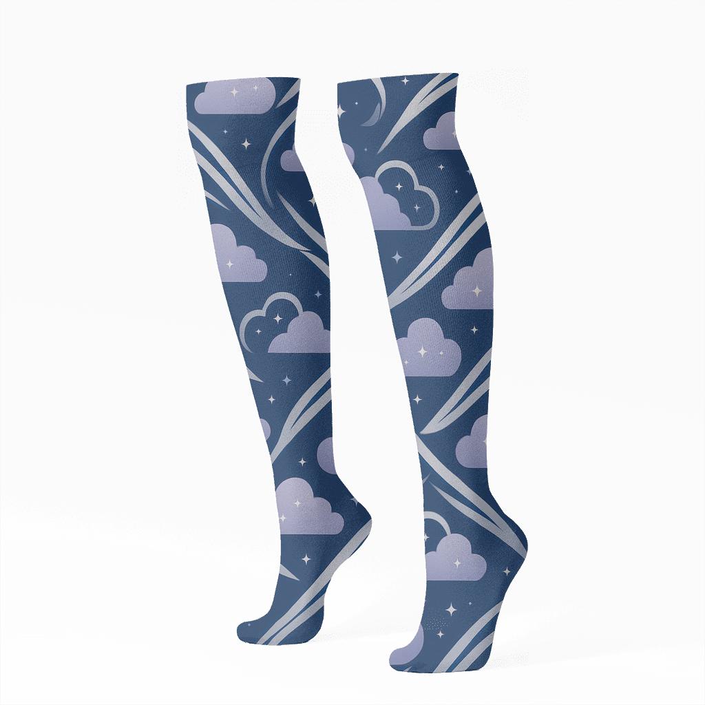 Twilight Vapor Trails With Clouds Lattice premium sports knee-high socks