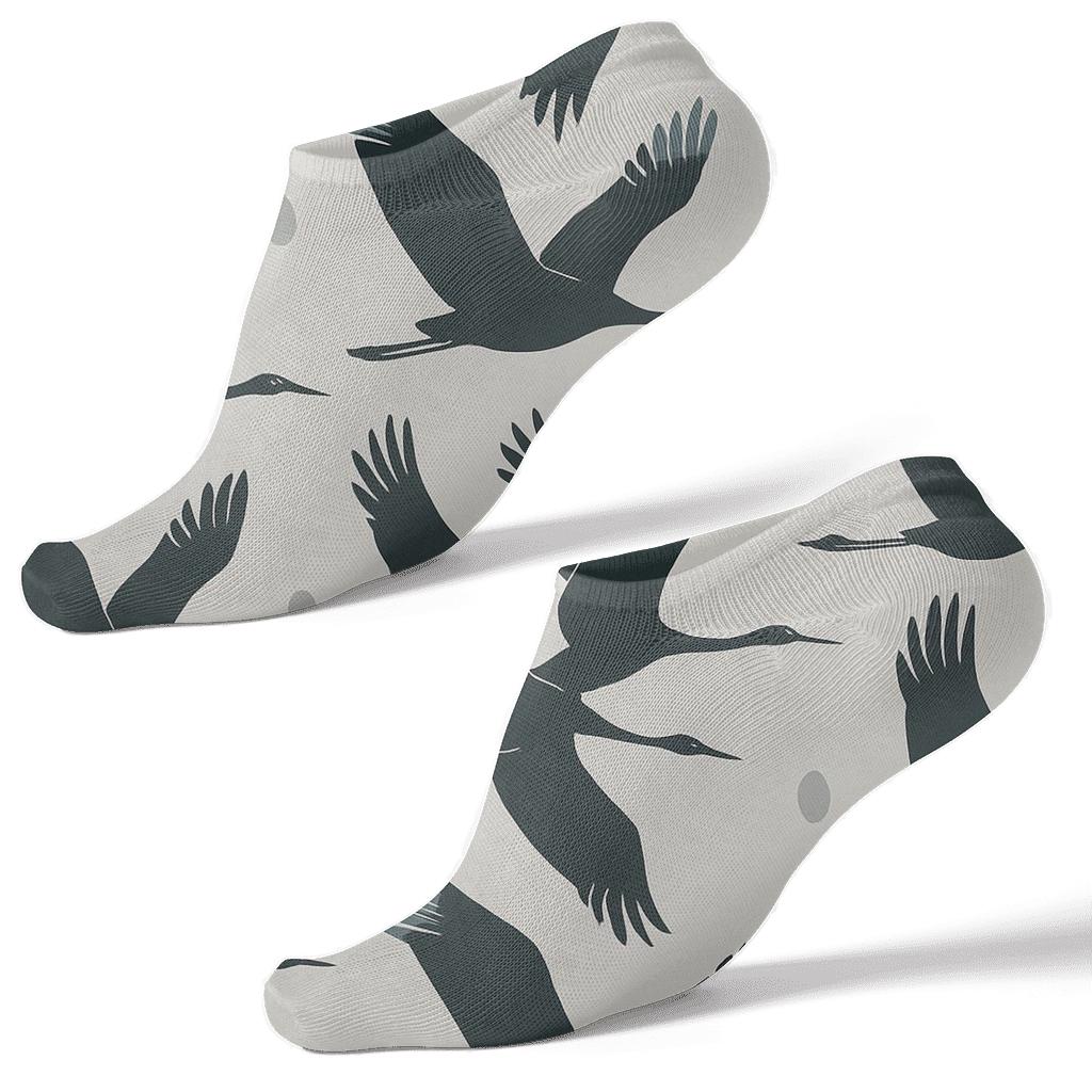 Crane Flight Mirror Repeat On Mist Gray Background soft everyday ankle socks
