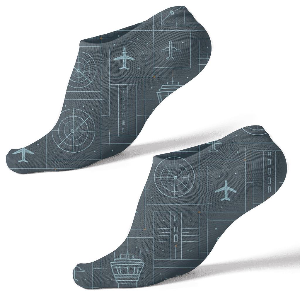 Air Traffic Control Tower Airplane Blueprint Lattice personalized ankle socks