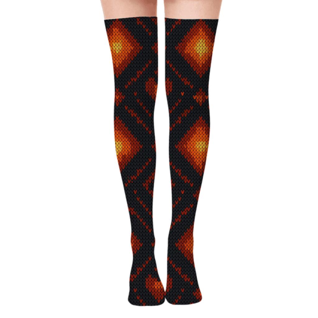 Heart Ember Tile Lattice On Charcoal Ground soft everyday over-the-knee socks