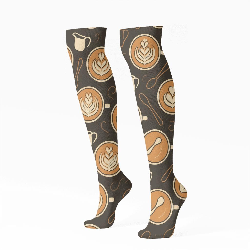 Latte Rosette Lattice In Barista Style personalized knee-high socks