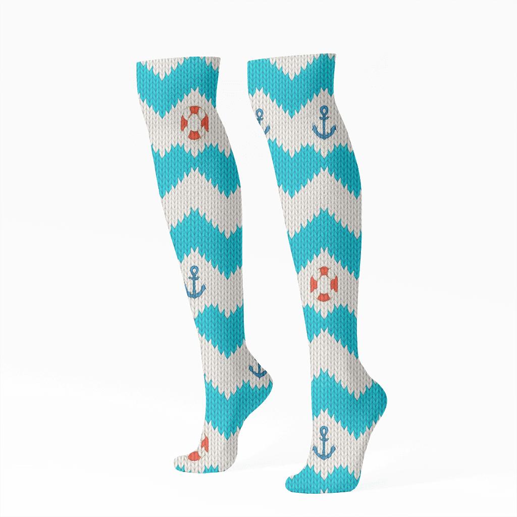 Sailor Knit Wave Chevron stylish athletic knee-high socks