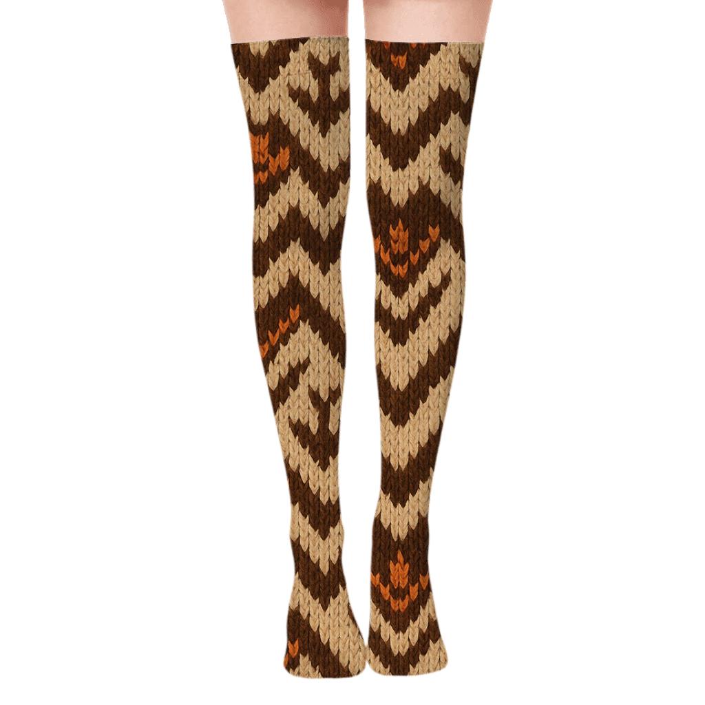 Knitted Turkey Track Chevron stylish fashion over-the-knee socks
