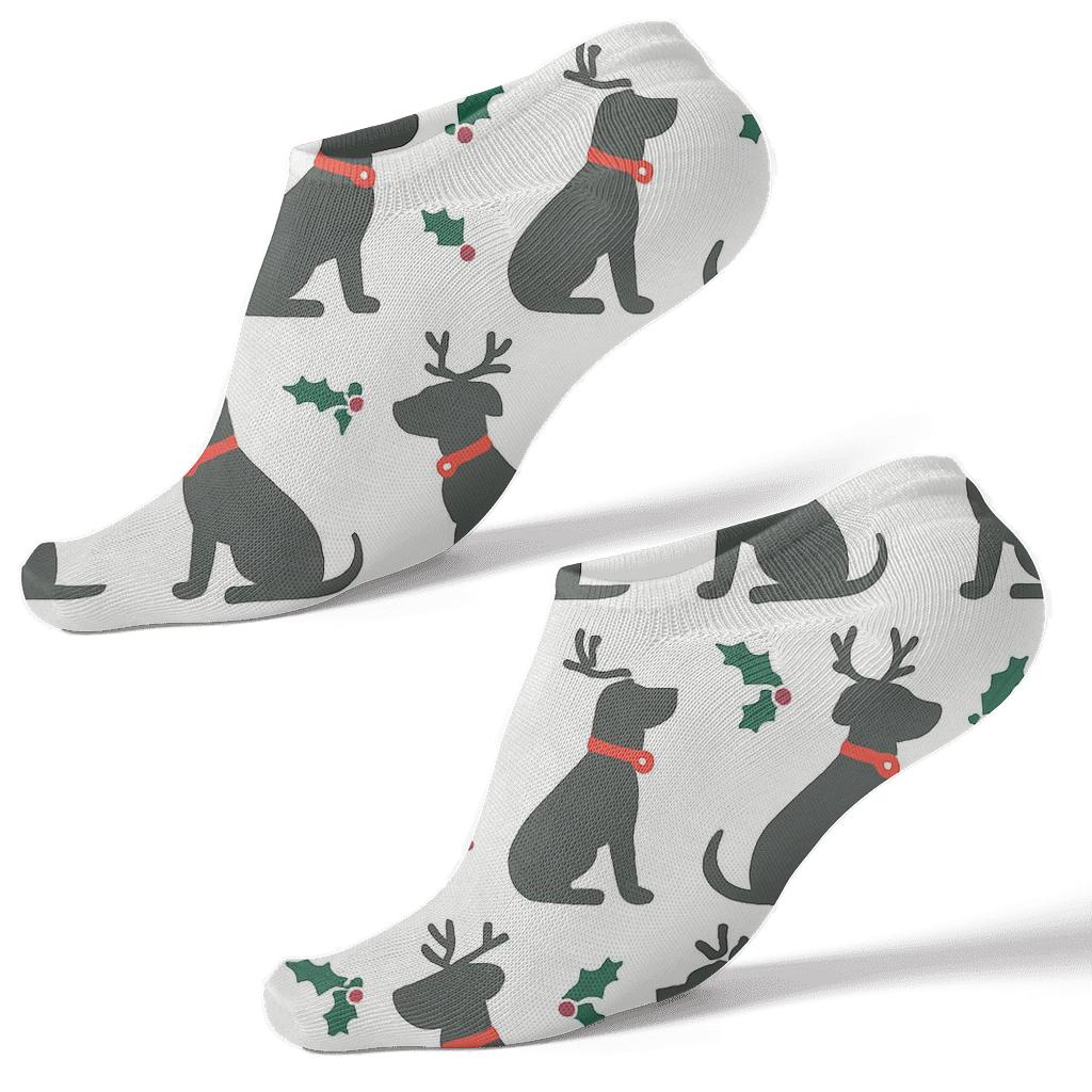 Minimalist Reindeer Dog Silhouette Grid On White Background unique graphic ankle socks