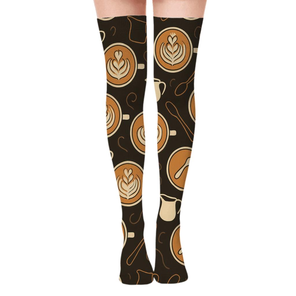 Latte Rosette Lattice In Barista Style unique graphic over-the-knee socks