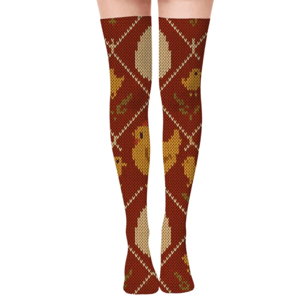 Knitted Illusion Chicken Feather Lattice stylish fashion over-the-knee socks