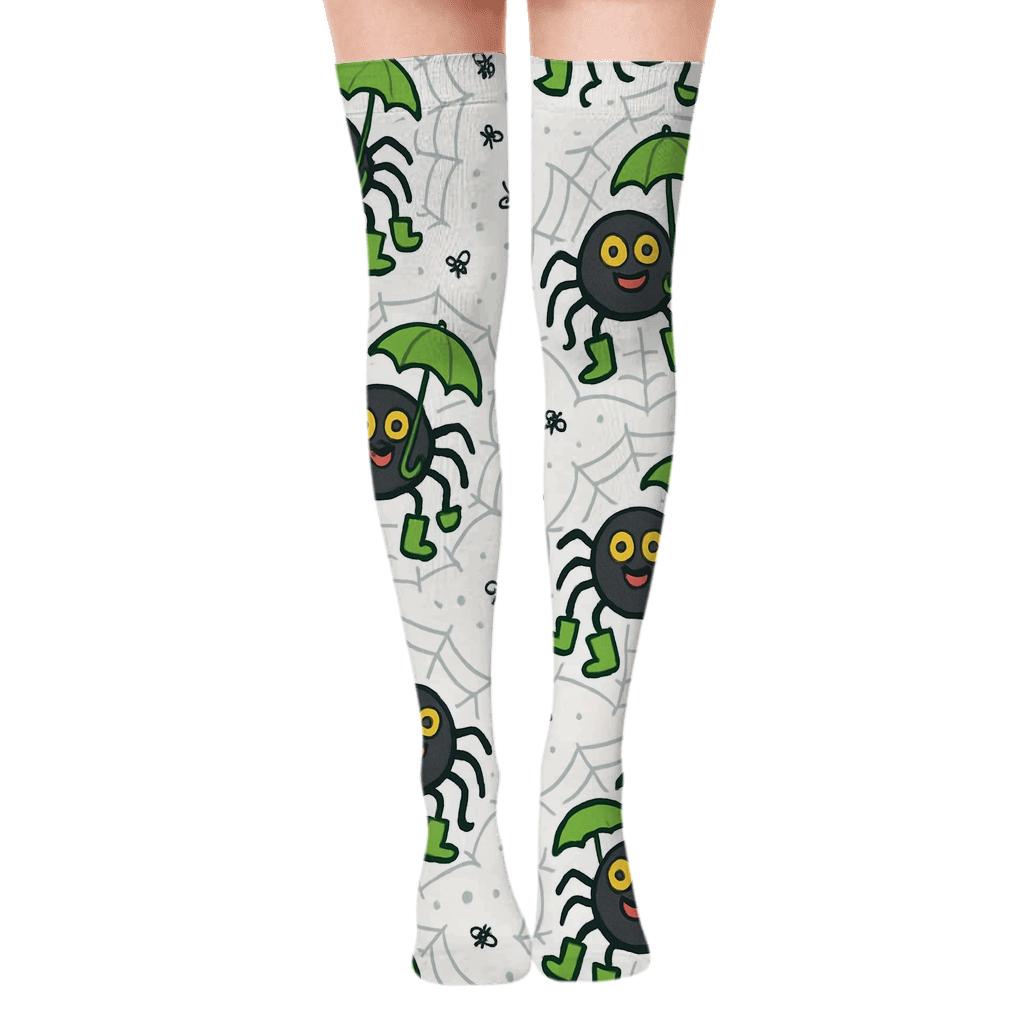 Playful Garden Tiles With Spider soft everyday over-the-knee socks