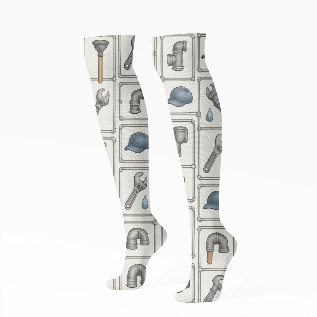 Tool Collage Tiles With Plumber Rhythm premium sports knee-high socks
