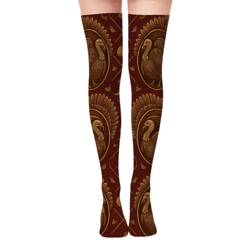 Mirrored Harvest Medallions With Turkey custom over-the-knee socks