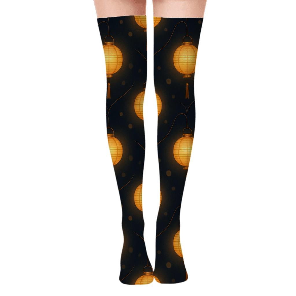 Midnight Lattice Lantern Pattern stylish fashion over-the-knee socks