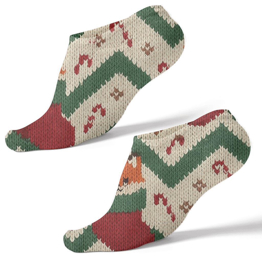 Cozy Knitted Fox Stocking Chevron On Cream Background stylish athletic ankle socks