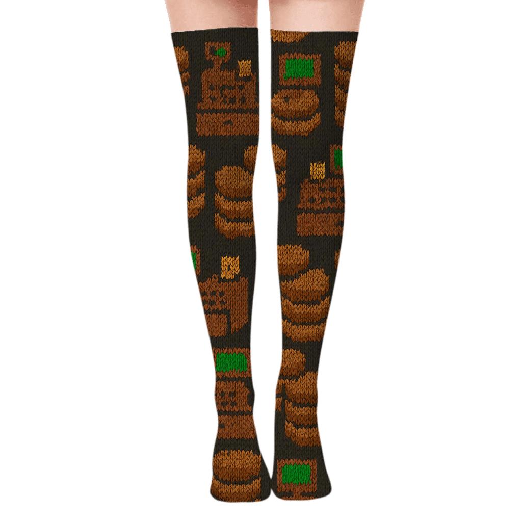 Knitted Illusion Coin Chevron For Cashier stylish fashion over-the-knee socks
