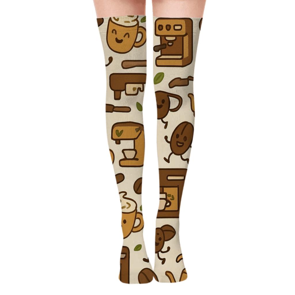 Barista Bean Parade Poster Pattern stylish fashion over-the-knee socks