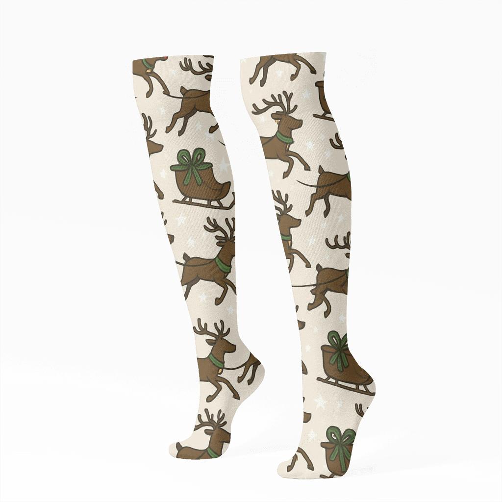 Reindeer Sleigh Parade With Rudolph Accent premium sports knee-high socks