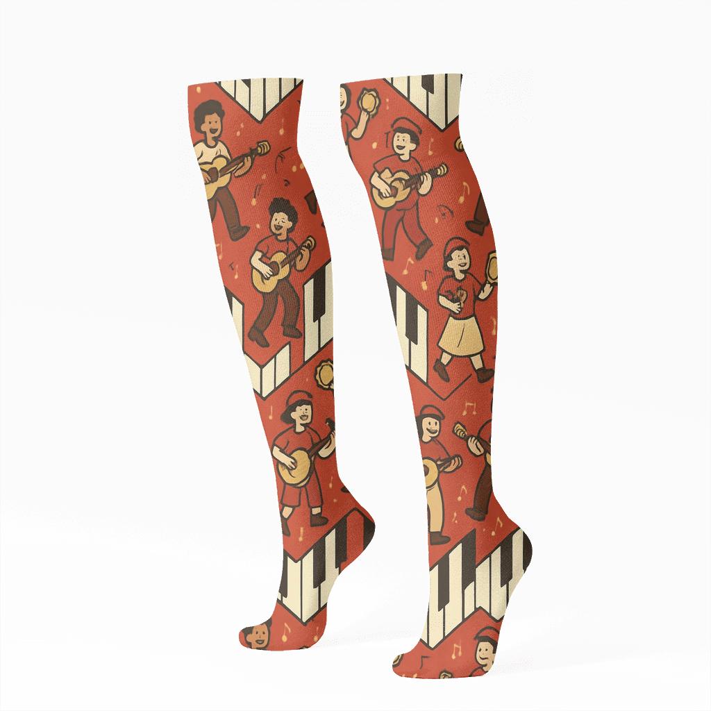 Piano Key Chevron With Musician Parade soft everyday knee-high socks