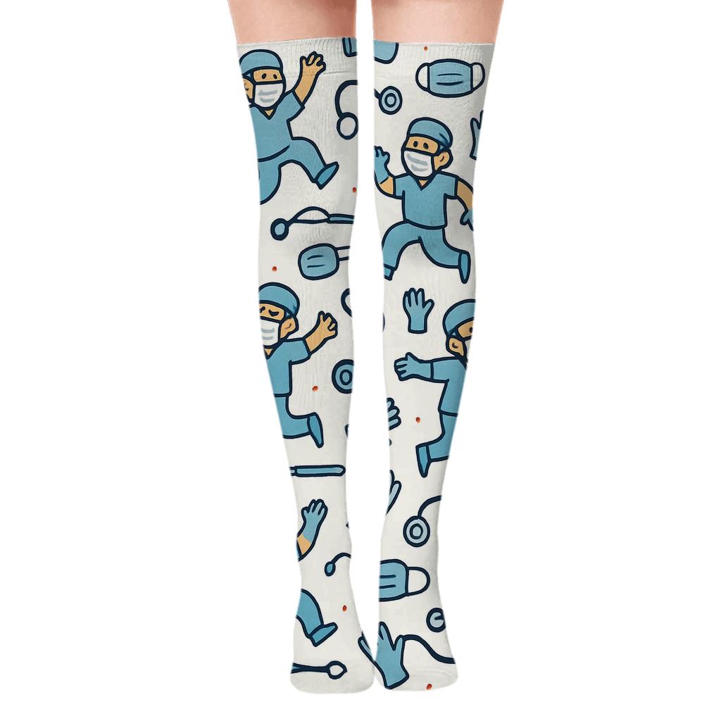 Surgical Instrument Parade For Surgeon trendy patterned over-the-knee socks