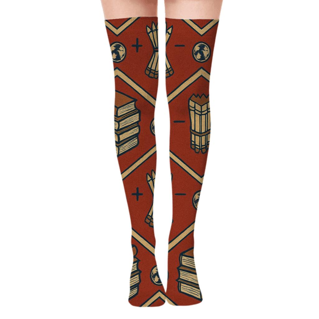 Book Chevron Pattern With Teacher Icons trendy patterned over-the-knee socks