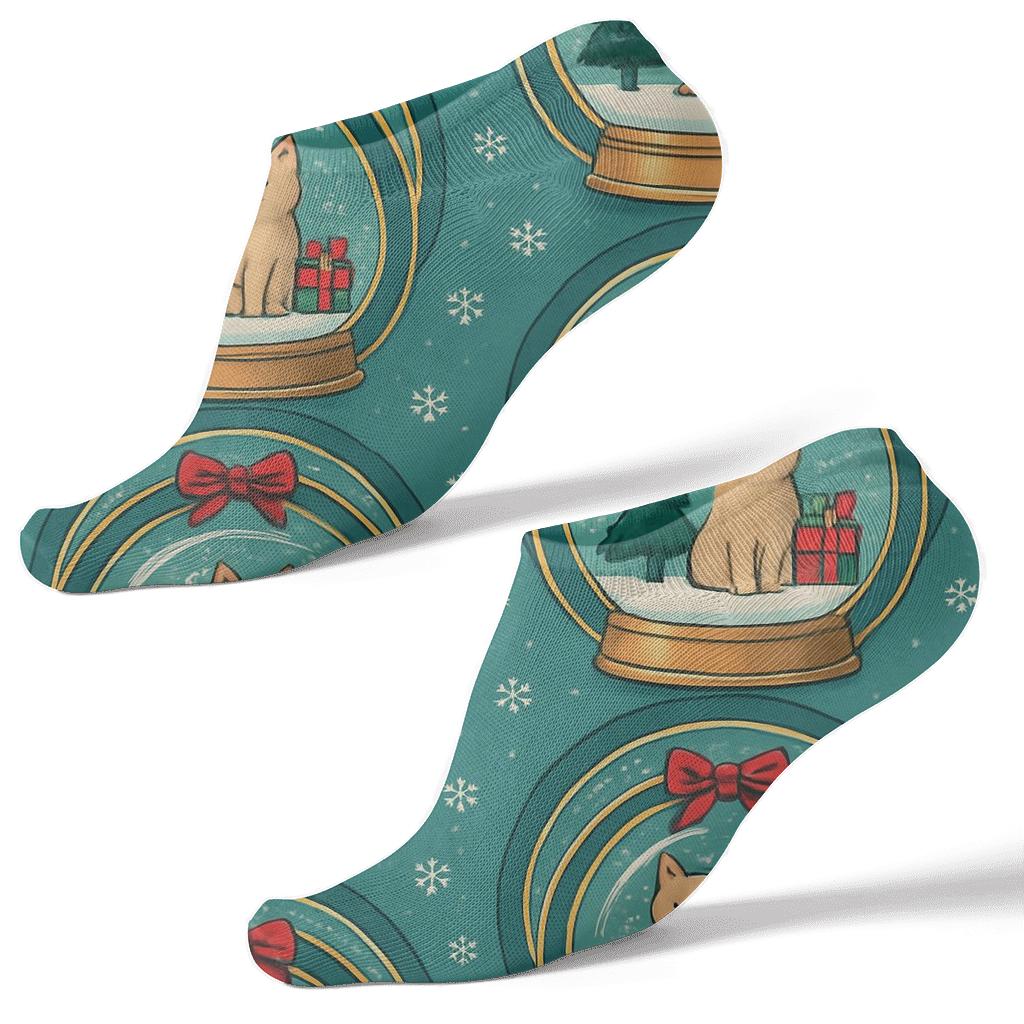 Cat Snowglobe Concentric Medallions On Teal Background stylish athletic ankle socks