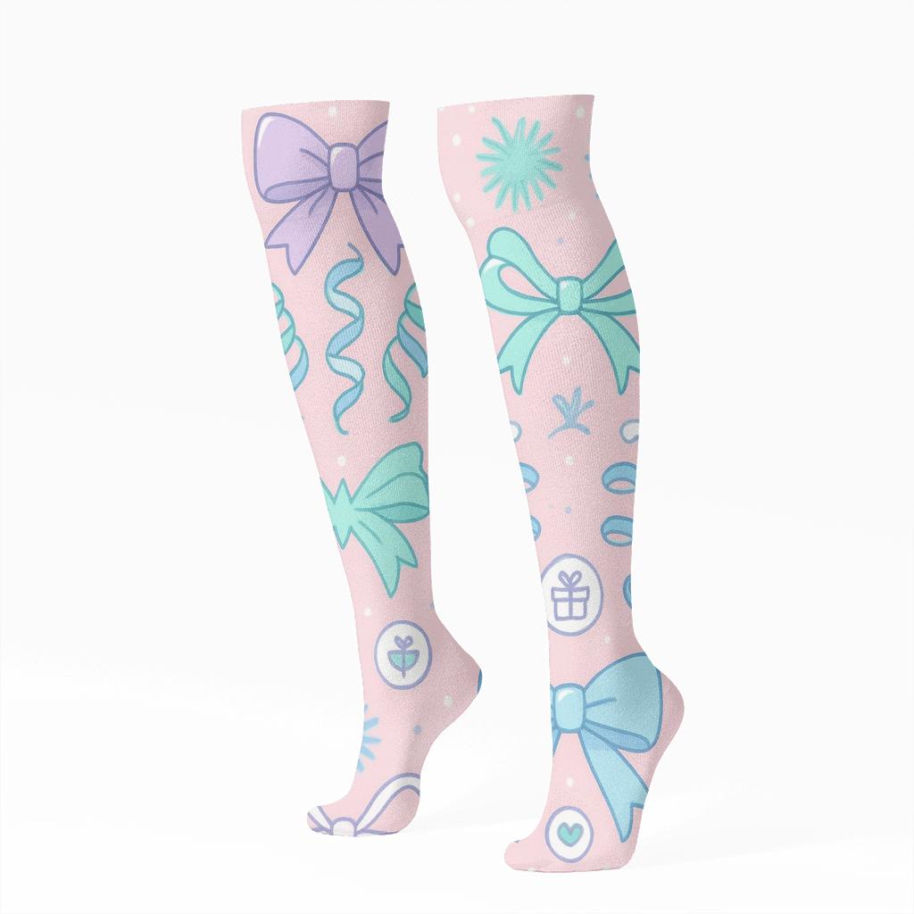 Pastel Party Bows With Presents In Mirrored Repeat premium sports knee-high socks