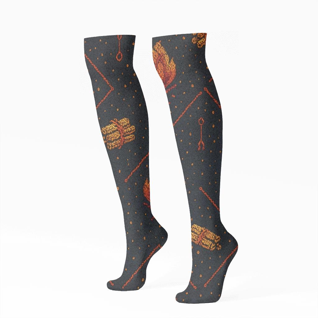 Fireplace Ember Quilt Tessellation comfortable cotton knee-high socks