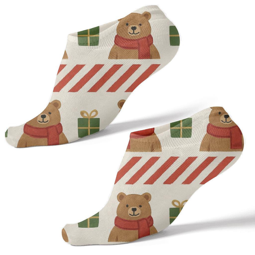 Bear Candy Cane Stripe Bands On Ivory Background comfortable cotton ankle socks