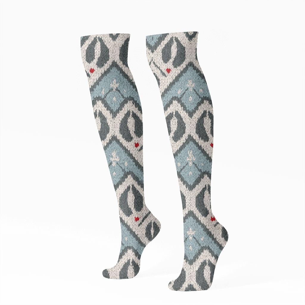 Knitted Illusion Hoofprint Chevron Reindeer-Grade Cozy Pattern unique graphic knee-high socks