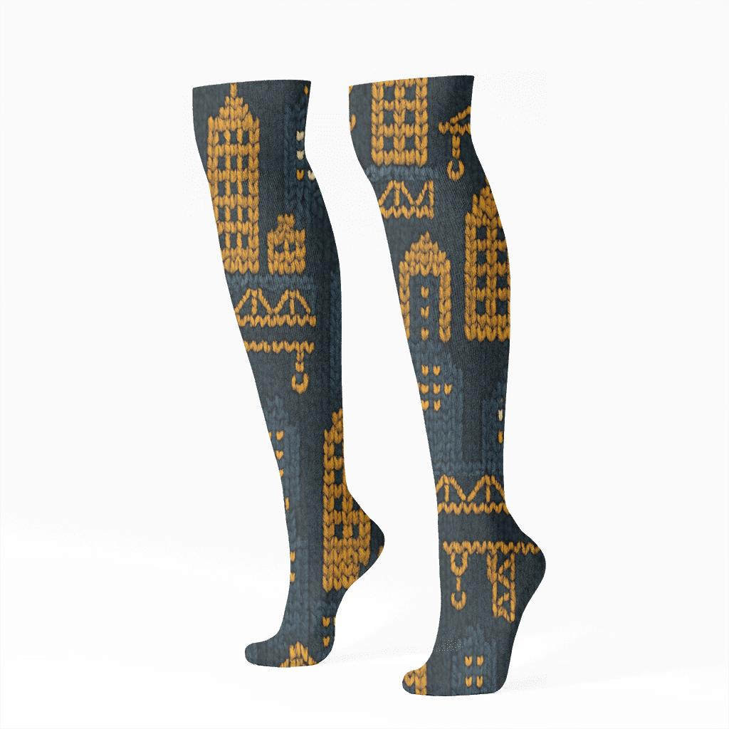 Architect Knitted Skyline Tessellation designer print knee-high socks